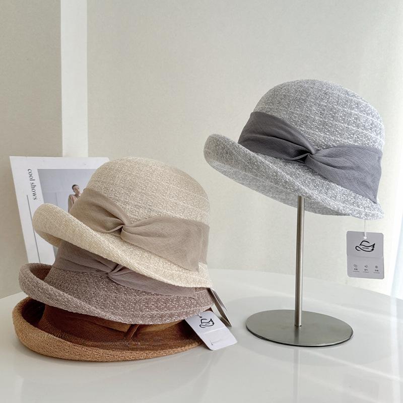 Elegant and Dignified Temperament Upturned Edge Flower Pot Hat Summer French Hat Women's Sunscreen Sun Hat