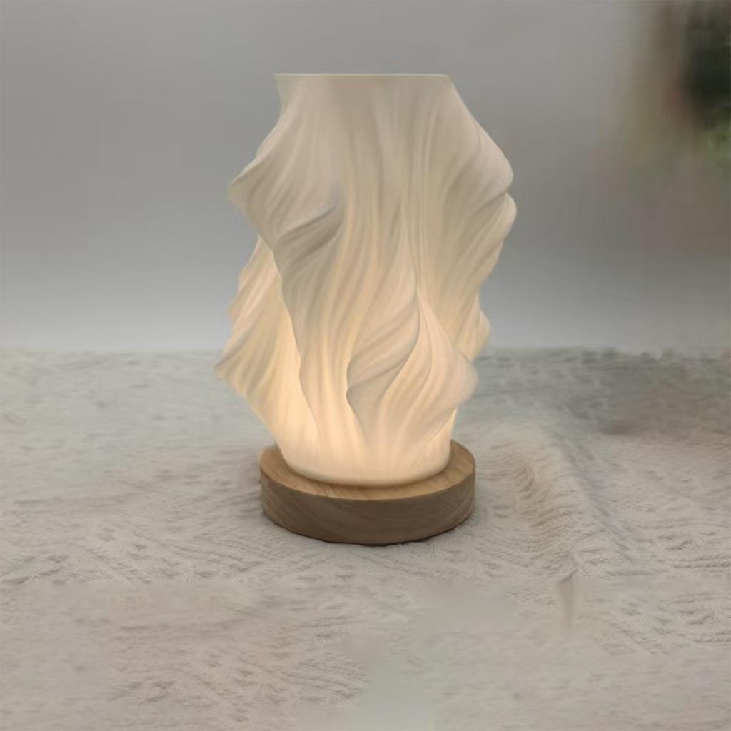 Rechargeable table lamp USB night light bedside ambient light solid wood eye protection decoration 3D bedroom creative ornaments