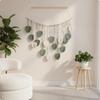Cotton Rope Wall Hanging with Leaf Ornaments Handmade for Bedroom, Studio