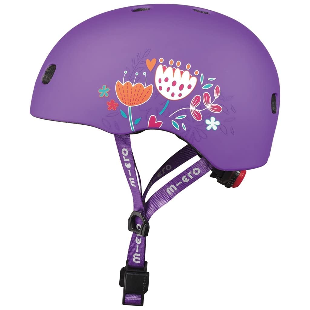 Micro Scooter Helm LED Floral Lila Größe M CE-Zertifizierung Wird mit Umkarton geliefert Wird mit LED-Licht geliefert Licht und Material Helm Kickboard Kick