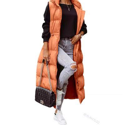Solid-color Hooded Long Cinched Waistcoat, Casual and Fashionable Single-breasted Sleeveless Jacket