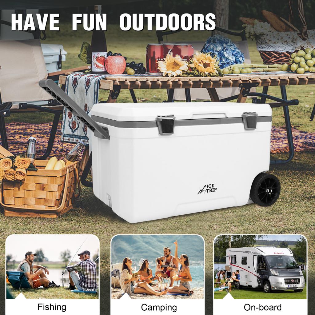 70L Wheeled Cooler Insulated Camping Cooler Hard Shell with Cup Holder for Beach Drink Beverage Camping Picnic Fishing