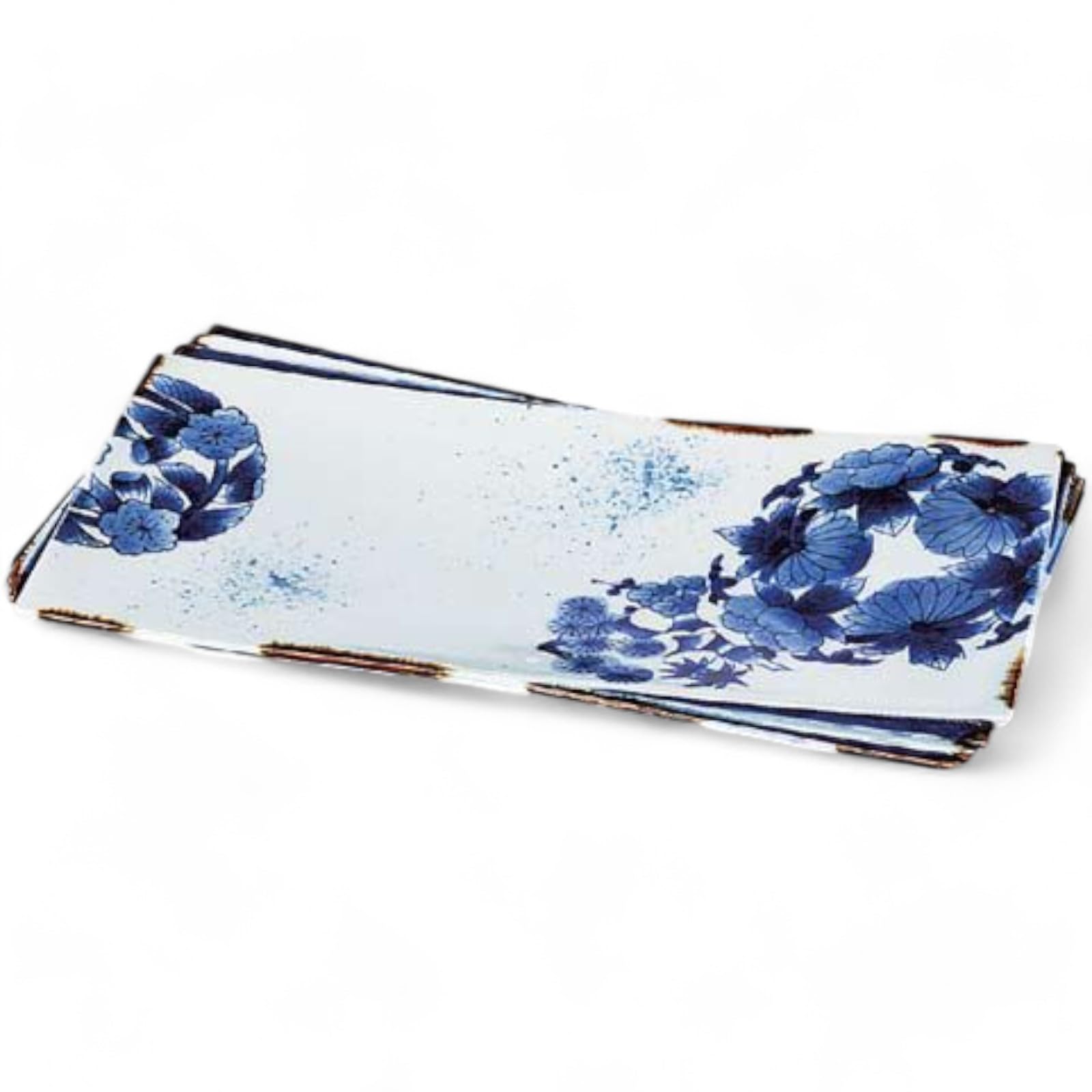 

Takumifu Arita Ware Sashimi Plate, Blue and White Four Gentlemen Paper-Lined Rectangular Plate, Made in Japan