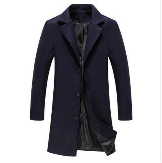2024 Men's Solid Color Single-Breasted Wool Trench Coat