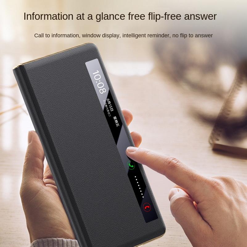 Luxus Leder Smart Window Smart Sleep Magnetischer Linsenhalter Schutzhülle für Honor Magic V5 All-inclusive Handy Rückseite