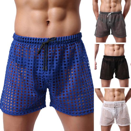 Men Boxers Solid Color Casual Drawstring Hollow Out Elastic Waist Men Briefs Sleeping