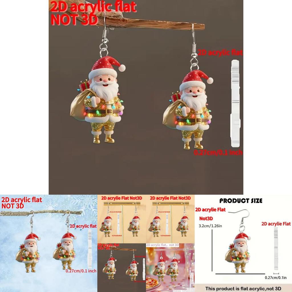 Santa Claus Acrylic Earrings With Silver Pins For Festive Holiday Gift