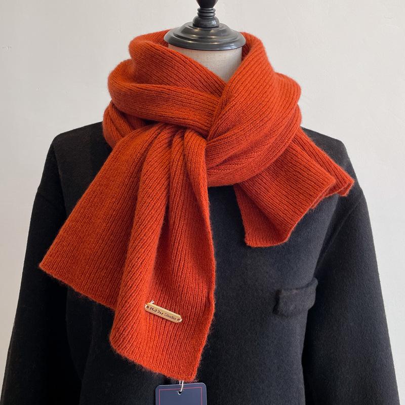 100 pure wool knitted scarf women's winter couple's simple and versatile solid color thickened scarf men's high-end shawl