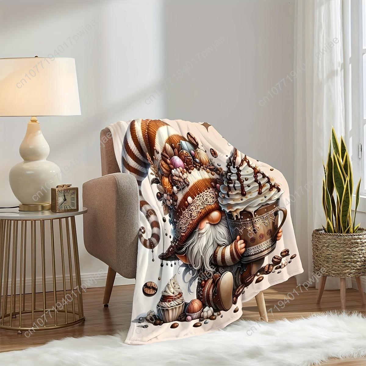 

Whimsical Gnome & Chocolate Print Flannel Blanket - Soft, Cozy, All-Season Throw for Sofas, Beds, Cars, Offices, Camping & Trave 75cmx90cm