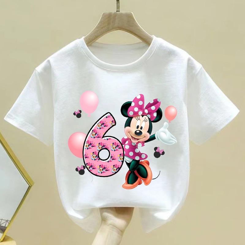 

Disney Minnie Mouse T-shirt Children Birthday Figure Tee Top White Cotton Clothes Fashion Cartoon Short Sleeve Loose Clothing 110