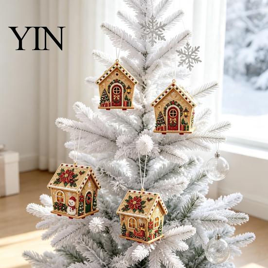 Kreatives Geschenk für Erwachsene DIY Weihnachts-Perlenkunst Malerei Hängender Anhänger Bausatz, 3D Perlen Lebkuchenhaus Dekoration Haus Handgemachte Miniatur