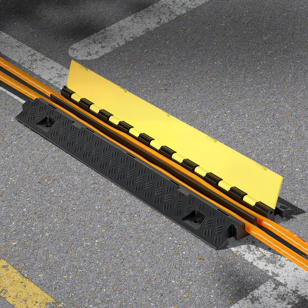 Cable Protector Ramp, 9,979 Kg/axle Capacity, 2 Channel Heavy Duty TPU Cord Hose Wire Cover, 31 X 28 Mm Channel, Traffic Speed Bump with Flip-Open Top