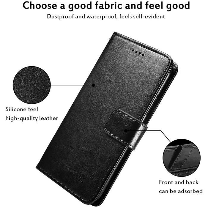 Coque + Verre Trempé Pour Samsung A22 5G (6,6"), Coque Effet Cuir Design Elégant Fermeture Magnétique Solide - Noir