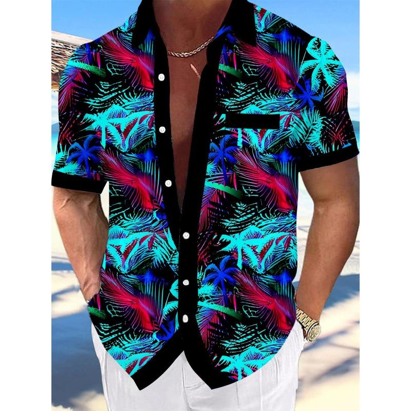 Ny Hawaii Vår/Sommar Mode Fritid Gatumode Turist Strand Tryckt Helt Öppen Kortärmad Knäppskjorta, Snabb Leverans