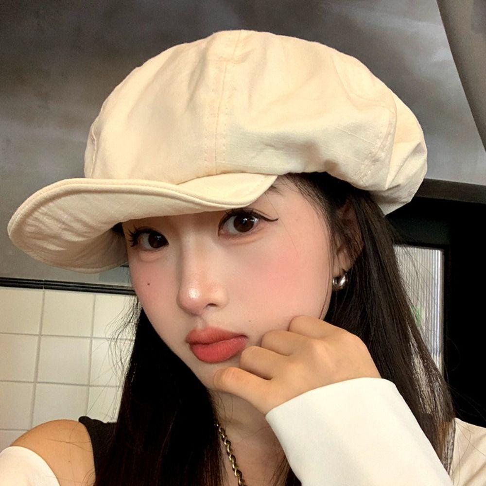 

Solid Color Beret Hats Cotton Girl Berets Harajuku Peaked Cap for Women Girl чорний