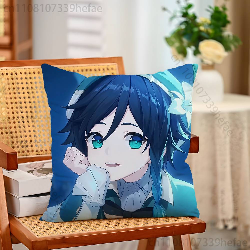 genshin impact venti Funny Pillow Case Antidustmite Pillowcase Invisible Zipper Silky Short Plush Sofa Cushion Cover