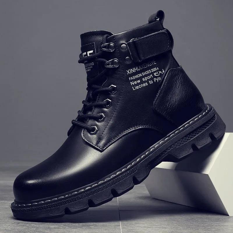 Men's Autumn New High-top Black Tooling Locomotive Leather Boots Spring and Autumn Martin Boots Casual Leather Shoes