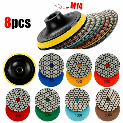4inch 8pcs Diamond Polishing Pad Set, Dry Sanding Disc for Granite, Marble, Microcrystalline Glass, Countertops, Concrete