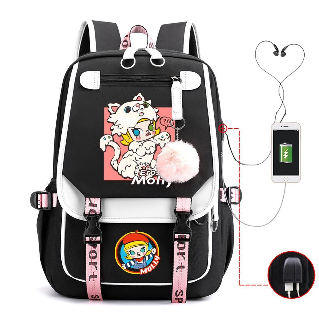 Jasmín Roztomilý Potlačený USB Rozhranie Veľká Kapacita Študentský Voľnočasový Školský Batoh