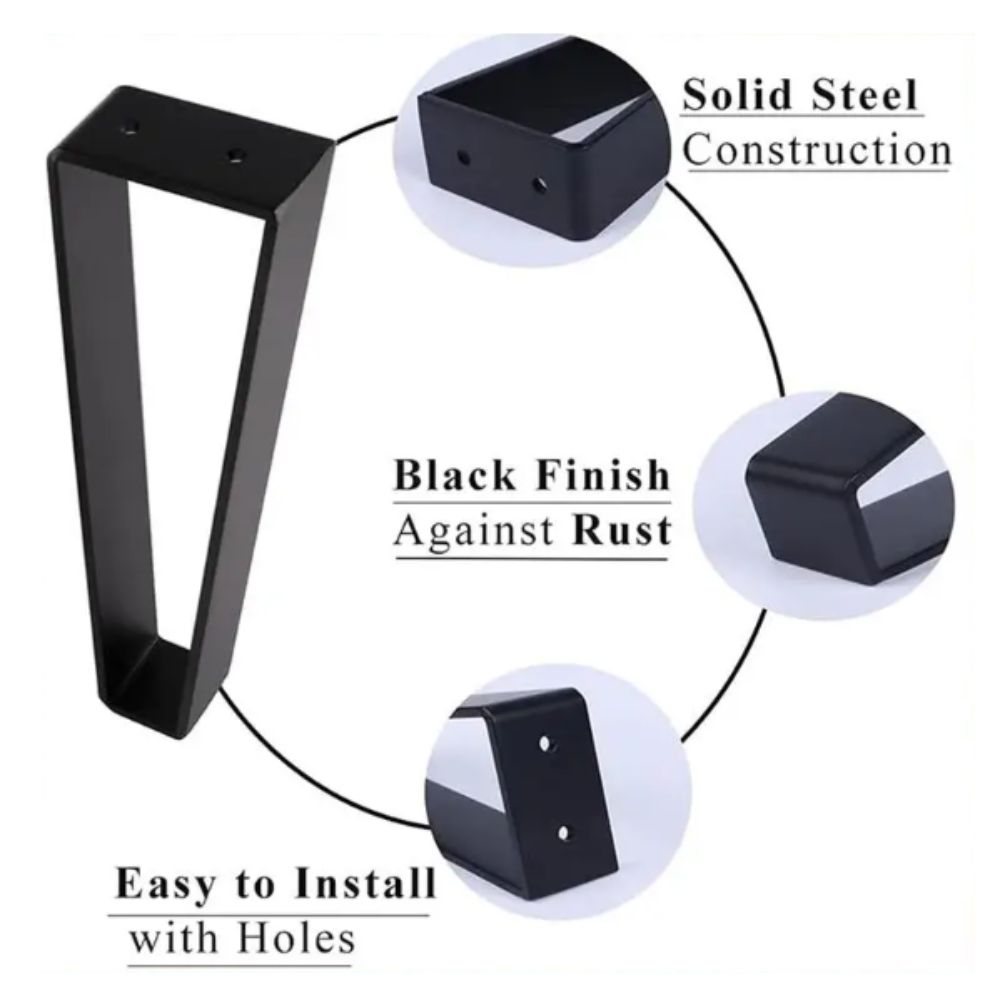 Black Metal Furniture Legs Strong Support Adjustable Height Adjustable Feet Includes Screws Modern Style Support Legs
