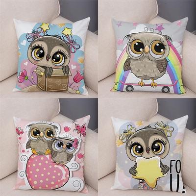 45x45cm Urocza poszewka na poduszkę z poliestru z nadrukiem kreskówkowym sowy Sypialnia pokój pary wystrój domu Przytulanie sofa poduszka na siedzenie samochodowe
