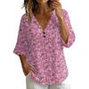 Women's Vintage Floral Print V Neck Loose Fit Short Sleeve T Shirt Made of Linen Blend Fabric Casual Lightweight Top for Everyday Wear
