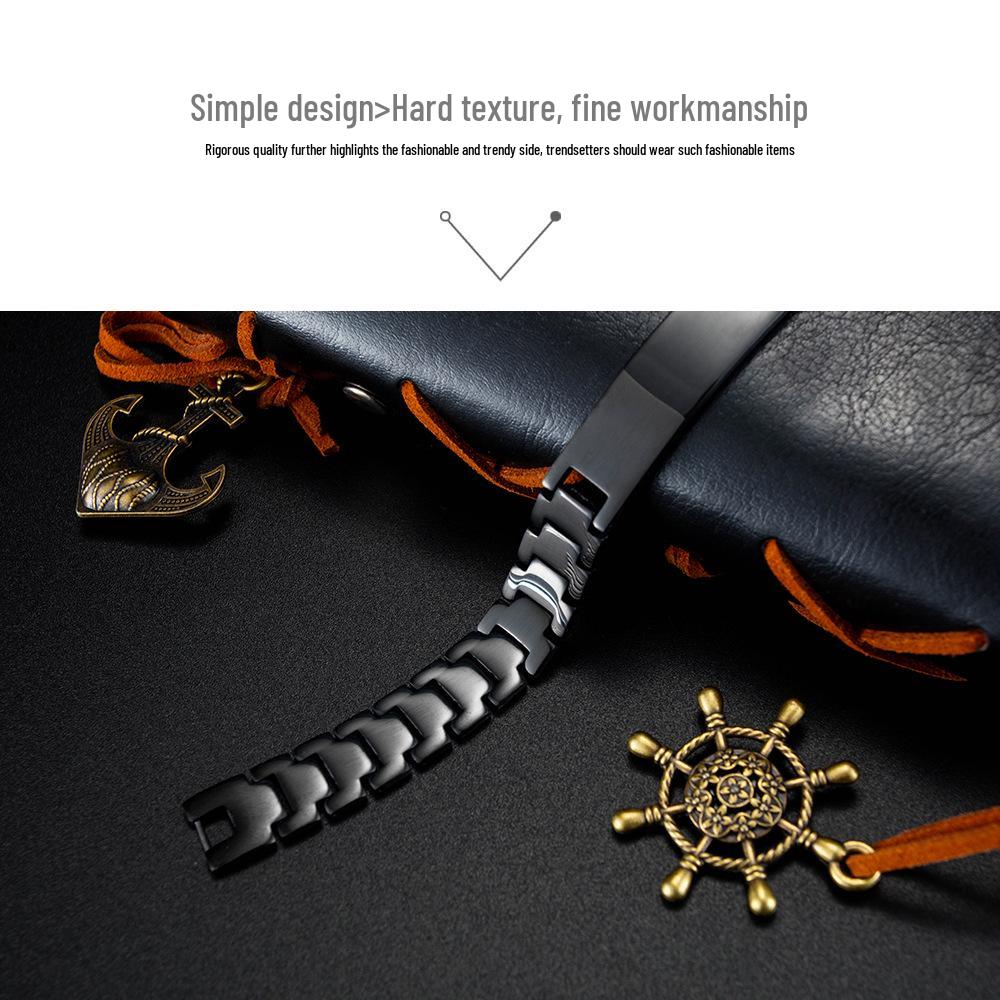 Japanese & Korean Style Men's Black Stainless Steel Engravable Bracelet
