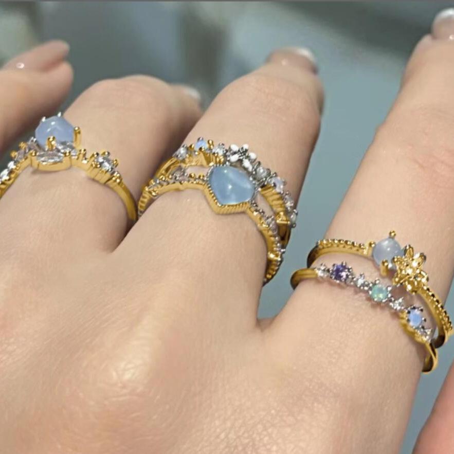 New Crystal Rings Heart Adjustable Ring Irregular Geometry Punk Vintage Rings Set for Women Girls Fashion Jewelry