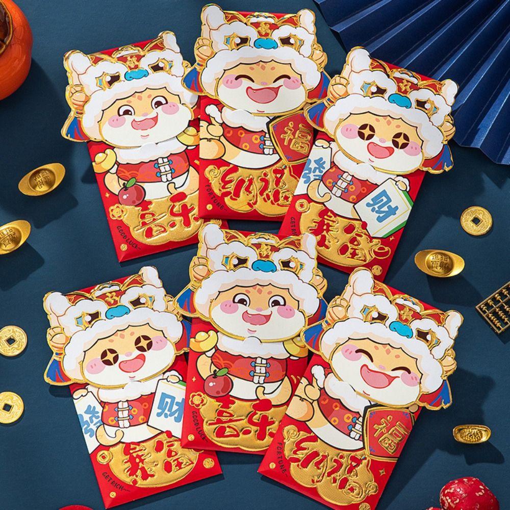 6pcs Cartoon 2025 New Year Red Envelopes Blessing Red Packet Chinese Snake Year Red Envelopes  Bonus