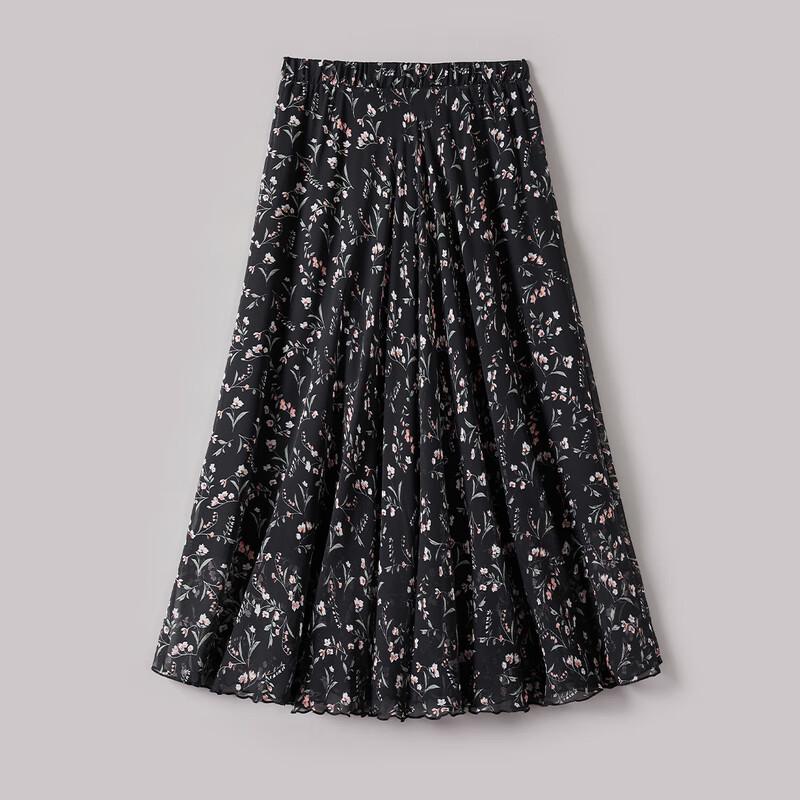 Elegant Floral Print Mulberry Silk A-Line Midi Skirt One Size