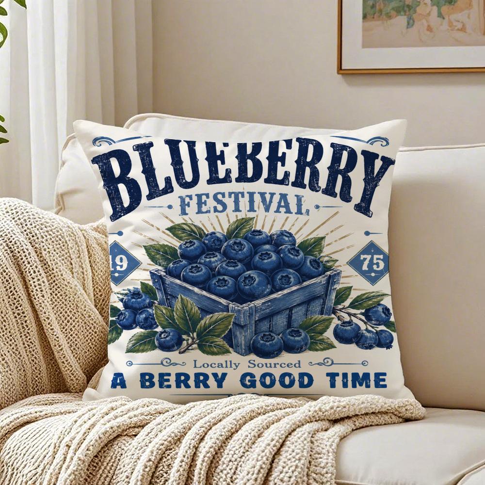 Blueberry Festival Vintage Retro Style Cushion Cover Breathable Cushion Covers Machine Washable Wrinkle-Resistant Soft Durable