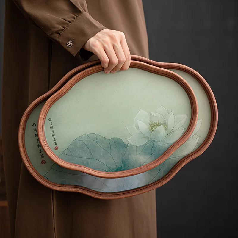 Begonia Glass Lotus Tea TraySmall Chinese Pot Bearing Dry Bubble TableBamboo Premium Tea Storage Tray