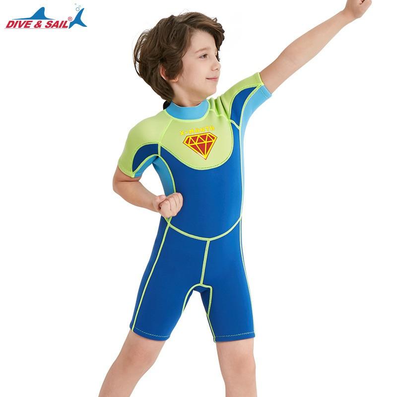 2.5mm Kids Boys Short Sleeve Full Wetsuit Snorkeling Swimming Surfing Rafting UV Protection
