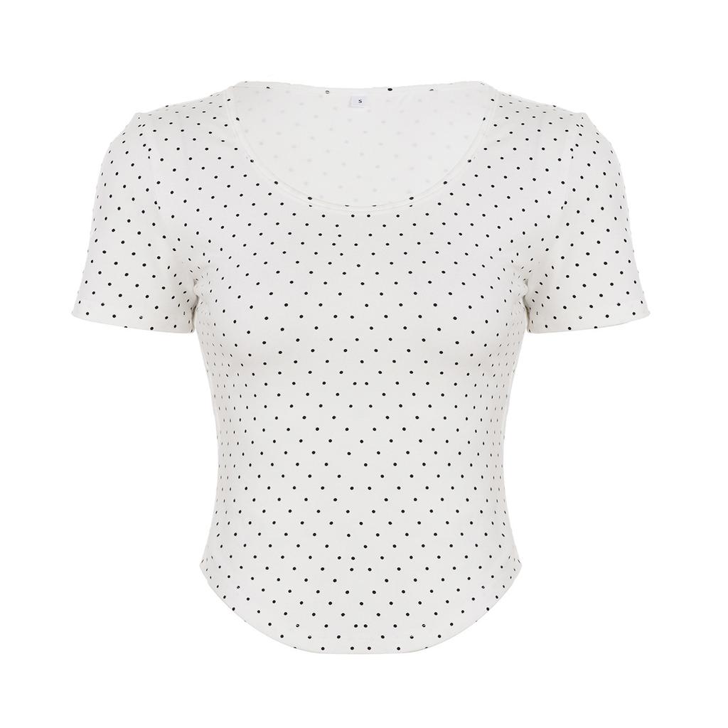 Gentle Wind Polka Dot Printed Short-sleeved T-shirt Women's Summer Pure Desire Sweet Spice Girl Inner Bottoming Shirt Slim-fitting Short
