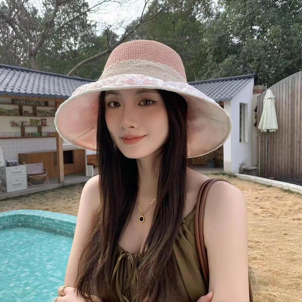 Mesh Bow Fisherman Hat, Summer Sun Hat Women, New Large Brim Sun Hat UV Sun Hat