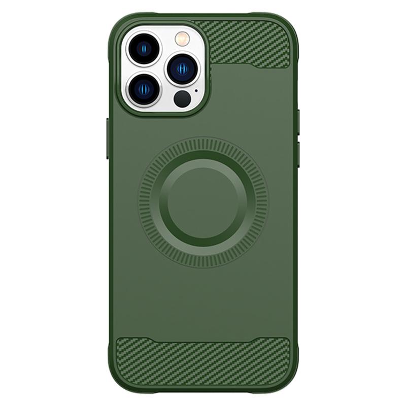 

For iPhone 12 Pro Magnetic Case Carbon Fiber Texture TPU Phone Case Green
