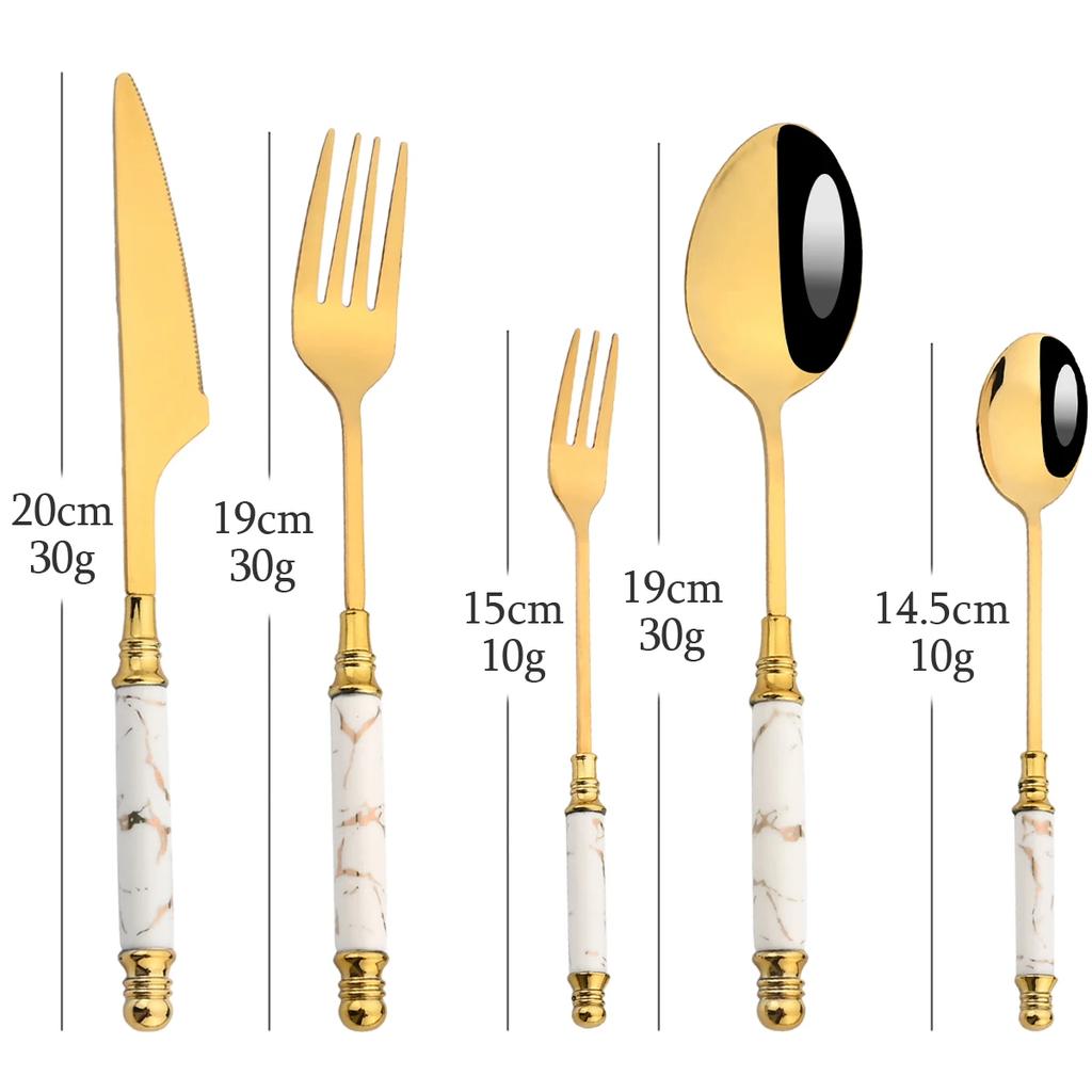 30Pcs Tableware Set Mirror Ceramic HandleGold Flatware Fork Spoon Knife Set Stainless Steel Dinnerware Cutlery Set Dinner Set