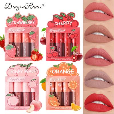 Velvet Matte Lip Glaze Sleeve Not Faded Color, Non -stick Cup Fruit, Makeup, Lip Color Four Mini Set Boxes