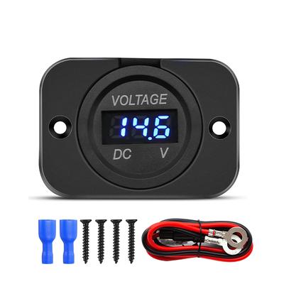 Digitaler Spannungsmesser DC 12-24V Wasserdichtes Rundmessgerät Auto-Voltmeter mit LED-Digitalanzeigefeld für Auto, Motorrad, Boot, Wohnmobil