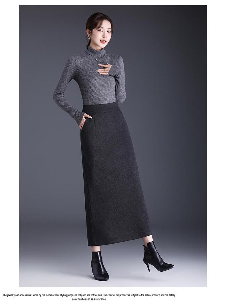 High-Waisted Wool Midi Skirt with Slit – 2025 Winter Style