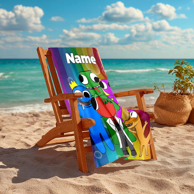 Personalized Customized Proof Beach Towel with Rainbow Friends Pattern - Soft, Absorbent,quick-drying,perfect Swimming,camping&bathing