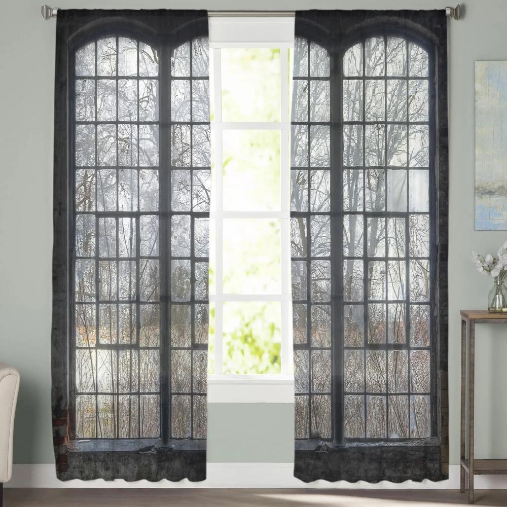 Vista Finestra Boschi Foresta Alberi Tende Voile Trasparenti Per Camera da Letto Soggiorno Cucina Decorazione Lussuose Tende in Chiffon Tulle Organza