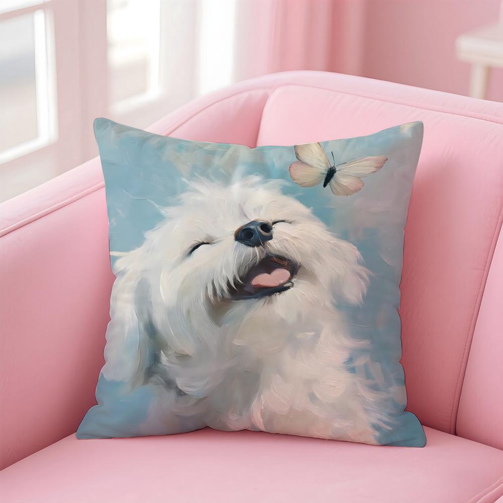 Oil Painting Of Cute Pet Dog Cushion Cover Linen Pillowcase Cover Soft Decor for Sofa Home Room