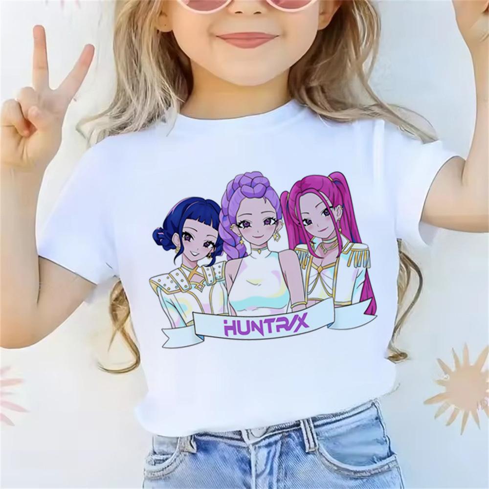 Movie KPop Demon Hunters T-shirt Summer Short Sleeve Tee for Casual Loose Girl Boy Cotton Printed Tops