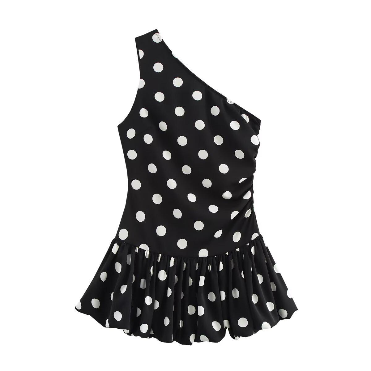 

Весна 2025 Женское Европейский и Американский Стиль Платье Бодикон на Одно Плечо в Горошек Medium