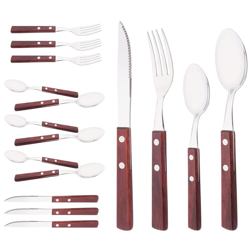

16/24/30 шт. Набор столовых приборов из красной деревянной ручки из нержавеющей стали для дома, острые ножи, вилки, ложки, столовые приборы, кухонный полный набор столовых приборов