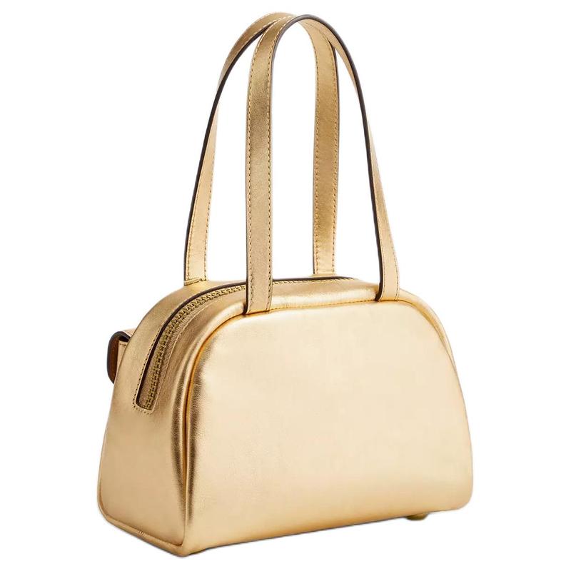 Coach Twin Turnlock 20 Leather Shoulder Bag Small Women's Light Gold