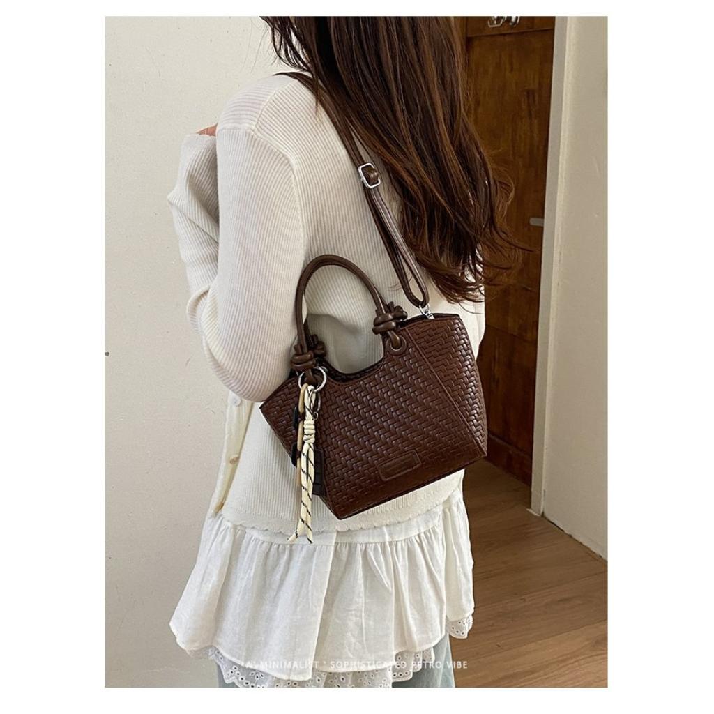 Xeie Thuk Handbag Women PU Leather Woven Texture Crossbody Daily Commute