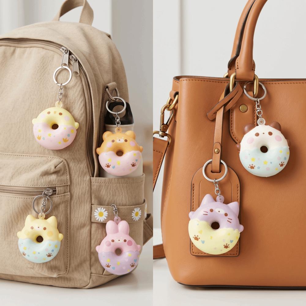 Soft Material Donut Pendant Keychain Cute Animal Design Cartoon Donut Pendant Holiday Gift