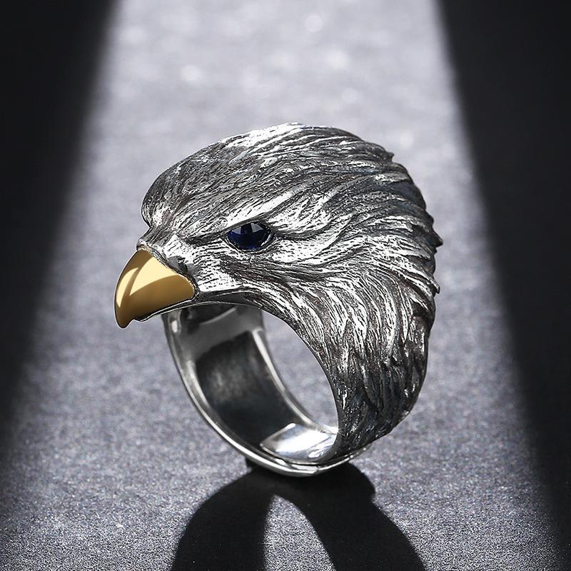 

Buyee 925 Sterling Silver Big Ring Finger Cute Eagle Open Ring for Women Man Unique Fashion Animal Punk Fine Jewelry Circle resizable